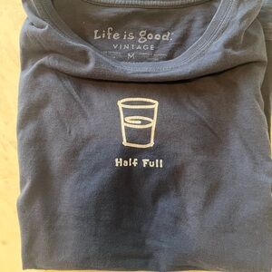 Life Is Good Vintage Navy Tee with Half Full Graphic